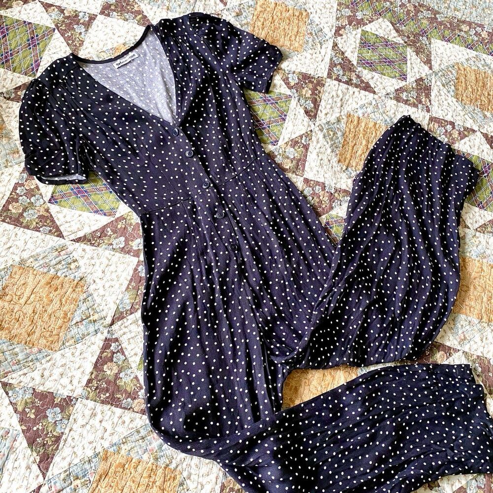 Reformation Black And White Short Sleeve Polka Dot Jumpsuit Women’s Size 0